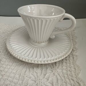 Lenox Butler’s Pantry Ribbed White Coffee Mug Classic Footed Cup & Saucer 1 set